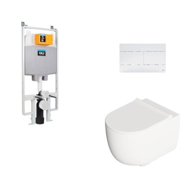 Pakabinamo WC komplektas Alice Ceramica Unica su Aliflush+, su Oli siauru potinkiniu rėmu ir baltos spalvos mygtuku Pakabinamo WC komplektas Alice Ceramica Unica su Aliflush+, su Oli siauru potinkiniu rėmu ir baltos spalvos mygtuku