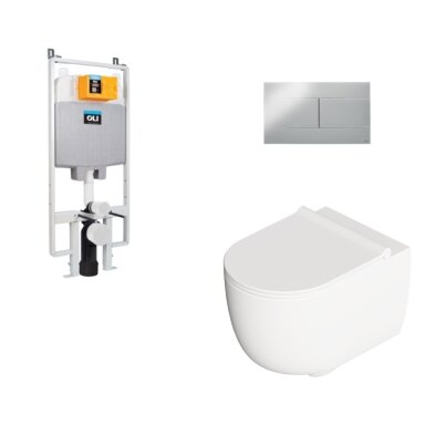 Pakabinamo WC komplektas Alice Ceramica Unica su Aliflush+, su Oli siauru potinkiniu rėmu ir poliruoto chromo spalvos mygtuku Pakabinamo WC komplektas Alice Ceramica Unica su Aliflush+, su Oli siauru potinkiniu rėmu ir poliruoto chromo spalvos mygtuku