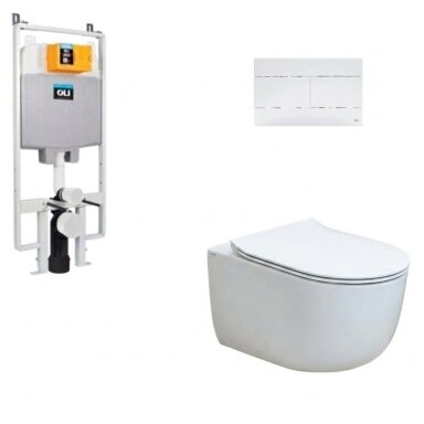 Pakabinamo WC komplektas Hatria FUTURA Rimless PURE VORTEX, su Oli siauru potinkiniu rėmu ir baltos spalvos mygtuku Pakabinamo WC komplektas Hatria FUTURA Rimless PURE VORTEX, su Oli siauru potinkiniu rėmu ir baltos spalvos mygtuku