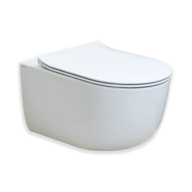 Pakabinamo WC komplektas Hatria FUTURA Rimless PURE VORTEX, su Oli siauru potinkiniu rėmu ir nerūdijančio plieno spalvos mygtuku Pakabinamo WC komplektas Hatria FUTURA Rimless PURE VORTEX, su Oli siauru potinkiniu rėmu ir nerūdijančio plieno spalvos mygtuku