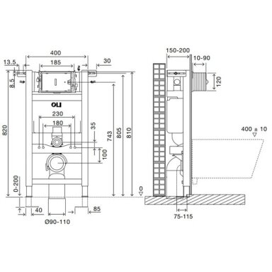 Pažemintas potinkinis klozeto rėmas Oli Expert 82 cm