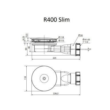 Pažemintas sifonas dušo padėklui R400 SLIM 90mm Pažemintas sifonas dušo padėklui R400 SLIM 90mm