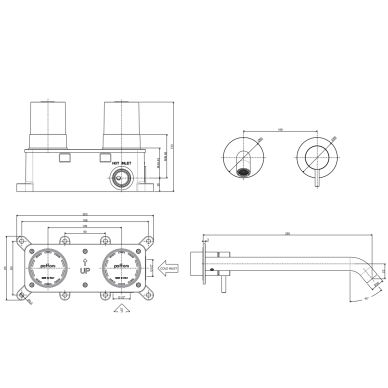 Paffoni Inox nerūdijančio plieno potinkinis maišytuvas praustuvui, 250mm 1 Paffoni Inox nerūdijančio plieno potinkinis maišytuvas praustuvui, 250mm 1