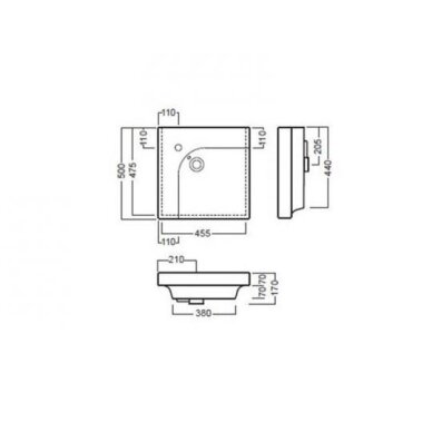 Pakabinamas Hatria Lavabo praustuvas G-50 left su 1 anga maišytuvui 500x500mm 4 Pakabinamas Hatria Lavabo praustuvas G-50 left su 1 anga maišytuvui 500x500mm 4