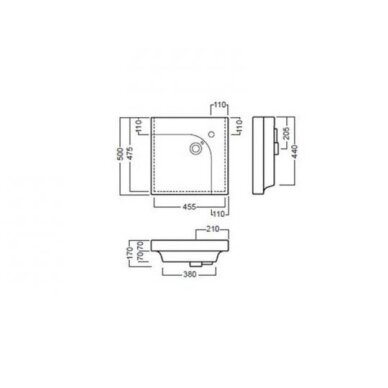 Pakabinamas Hatria Lavabo praustuvas G-50 left su 1 anga maišytuvui 500x500mm 5 Pakabinamas Hatria Lavabo praustuvas G-50 left su 1 anga maišytuvui 500x500mm 5