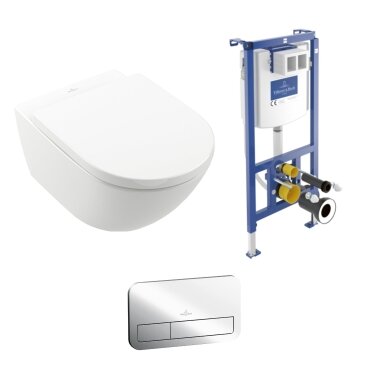 Pakabinamas WC komplektas Villeroy & Boch Subway 3.0 Twist-Flush C+ danga, chromo mygtukas