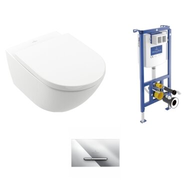 Pakabinamas WC komplektas Villeroy & Boch Subway 3.0 Twist-Flush C+ danga, chromo mygtukas