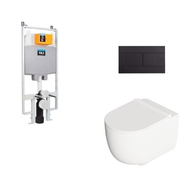 Pakabinamo WC komplektas Alice Ceramica Unica su Aliflush+, su Oli siauru potinkiniu rėmu ir juodos matinės spalvos mygtuku Pakabinamo WC komplektas Alice Ceramica Unica su Aliflush+, su Oli siauru potinkiniu rėmu ir juodos matinės spalvos mygtuku
