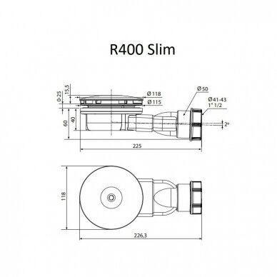 Pažemintas sifonas dušo padėklui R400 SLIM 90mm 1