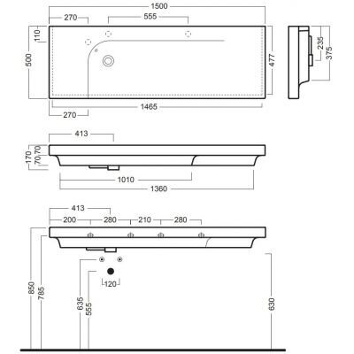 Pakabinamas Hatria Lavabo praustuvas G-150 su 2 angomis maišytuvui 1 Pakabinamas Hatria Lavabo praustuvas G-150 su 2 angomis maišytuvui 1