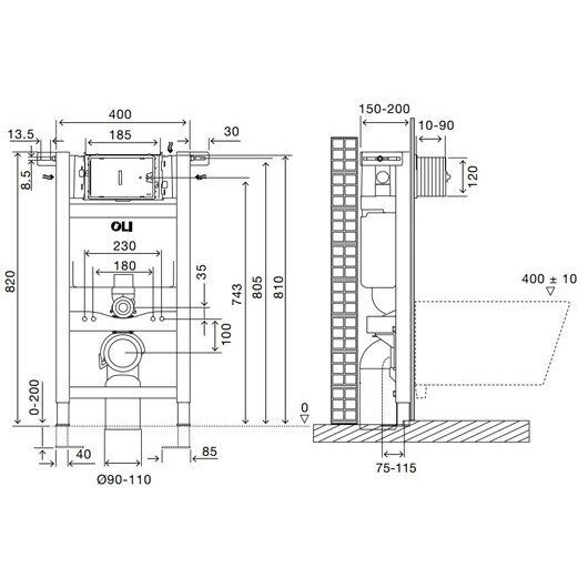 Pažemintas potinkinis klozeto rėmas Oli Expert 82 cm 1
