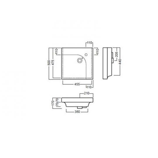 Pakabinamas Hatria Lavabo praustuvas G-50 left su 1 anga maišytuvui 500x500mm 5 Pakabinamas Hatria Lavabo praustuvas G-50 left su 1 anga maišytuvui 500x500mm 5