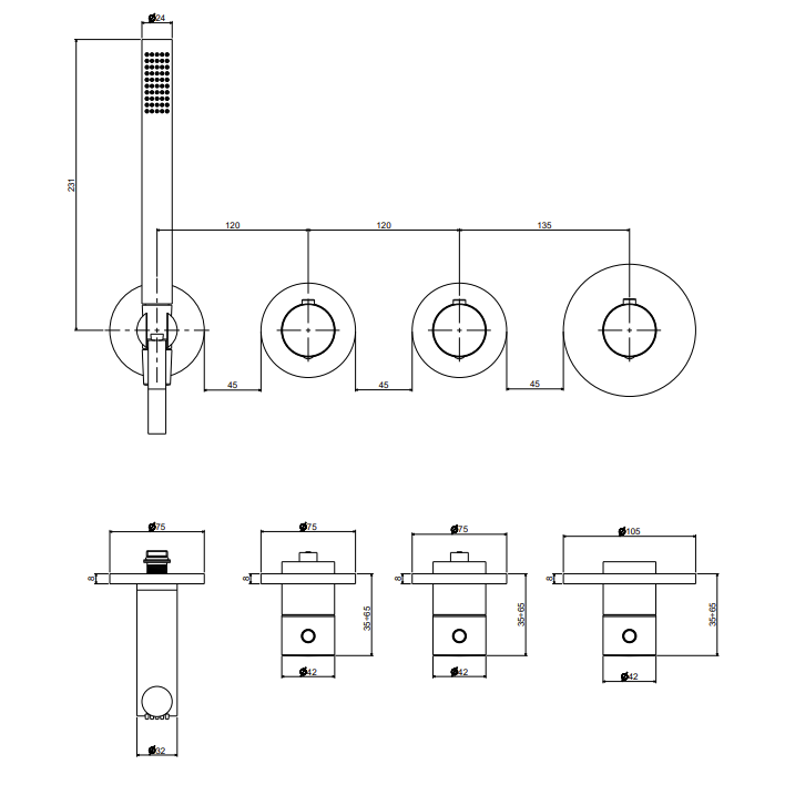 Paffoni potinkinė termostatinė, 2 funkcijų dušo/vonios sistema, chromo spalva 4 Paffoni potinkinė termostatinė, 2 funkcijų dušo/vonios sistema, chromo spalva 4