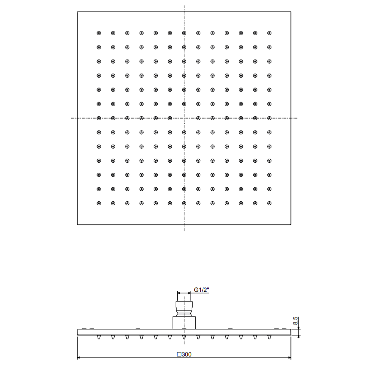 Paffoni Stacionari kvadratinė dušo galva su laikikliu, 300x300mm 4