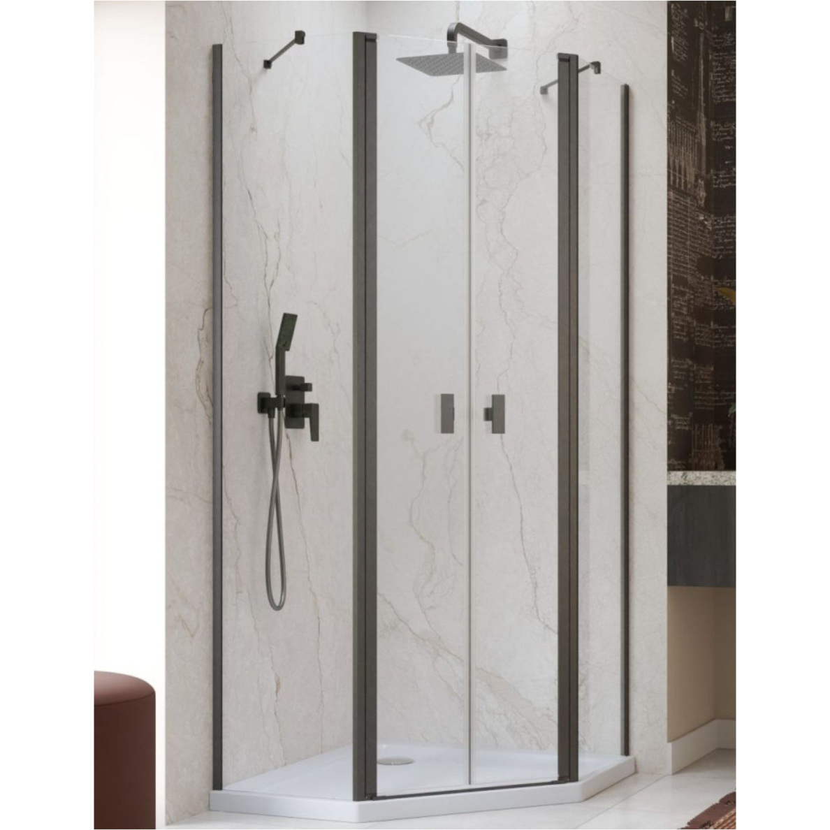 Penkiakampė dušo kabina Radaway Nes Brushed GunMetal PTD, skaidrus stiklas