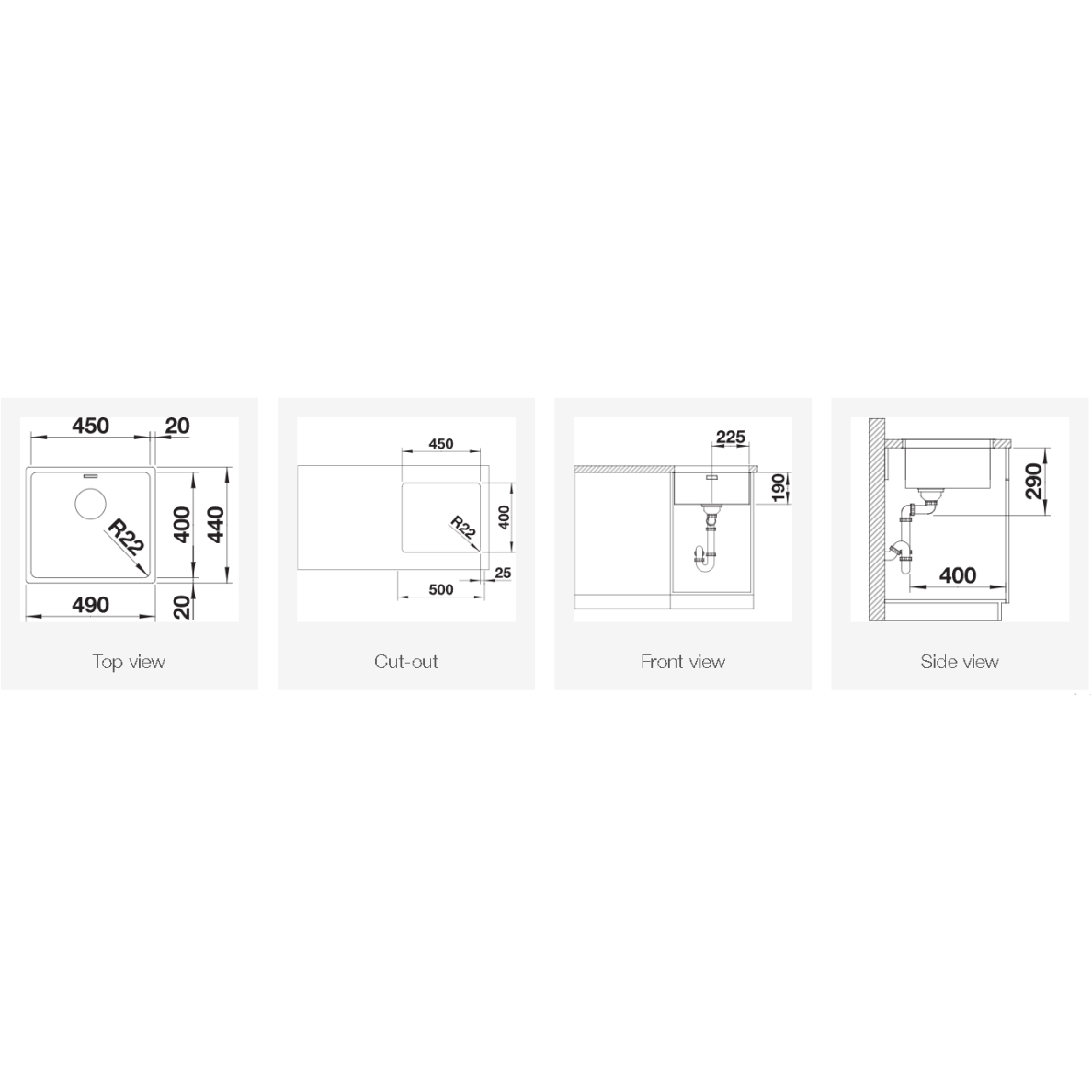 Plautuvė BLANCO ANDANO 450-U SATIN InFino O.AF 2 Plautuvė BLANCO ANDANO 450-U SATIN InFino O.AF 2