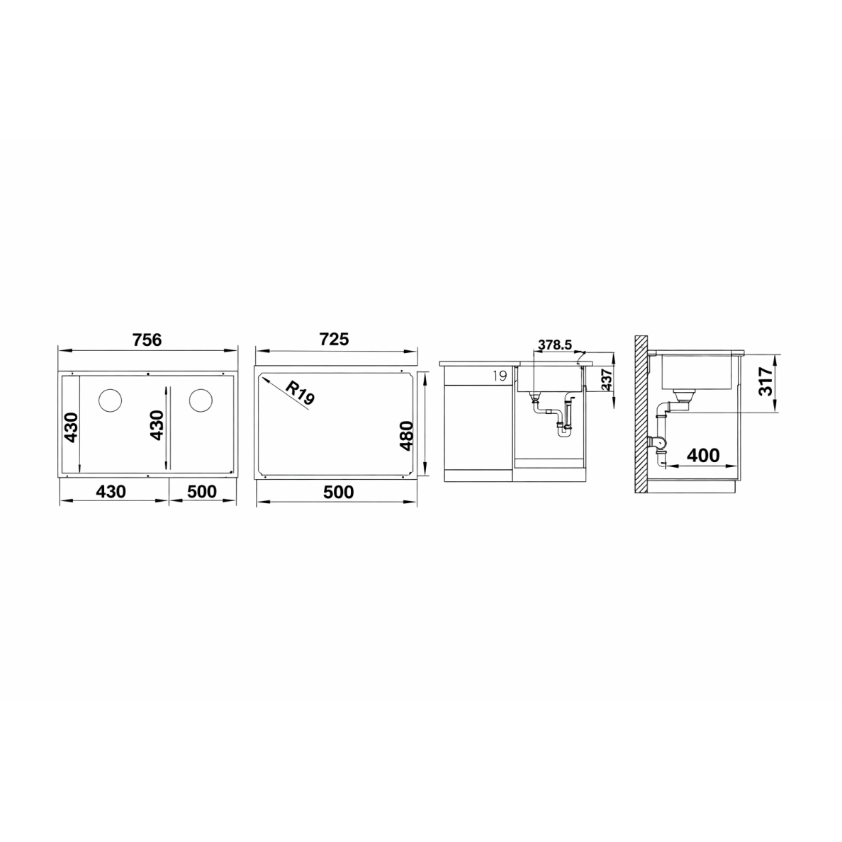 Plautuvė BLANCO SUBLINE 430/270-U SILG PDUR Anthracite InFino O.AF 1