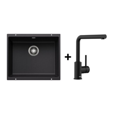 Plautuvė BLANCO ROTAN 500-U Black + MILA Black Matt maisytuvas plautuvei