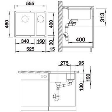Plautuvė BLANCO SUBLINE 340/160-U LI SILG PDUR Anthracite InFino O.AF