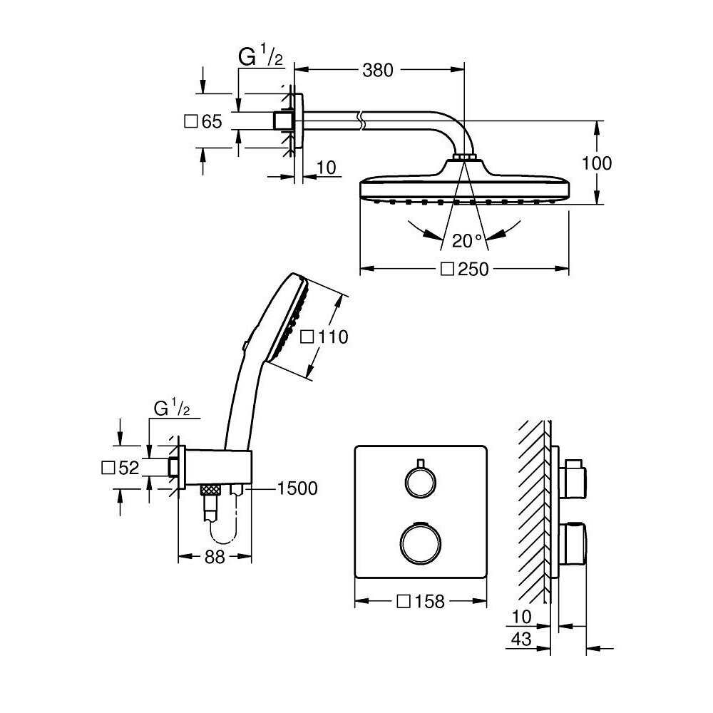 Potinkinė termostatinė GROHE GRT TEMPESTA 250 CUBE (be potinkinės dalies) 3 Potinkinė termostatinė GROHE GRT TEMPESTA 250 CUBE (be potinkinės dalies) 3