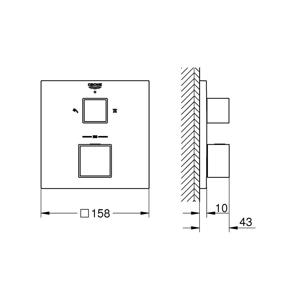 Potinkinis termostatinis dušo maišytuvas Grohe GROHTHERM CUBE 4 Potinkinis termostatinis dušo maišytuvas Grohe GROHTHERM CUBE 4