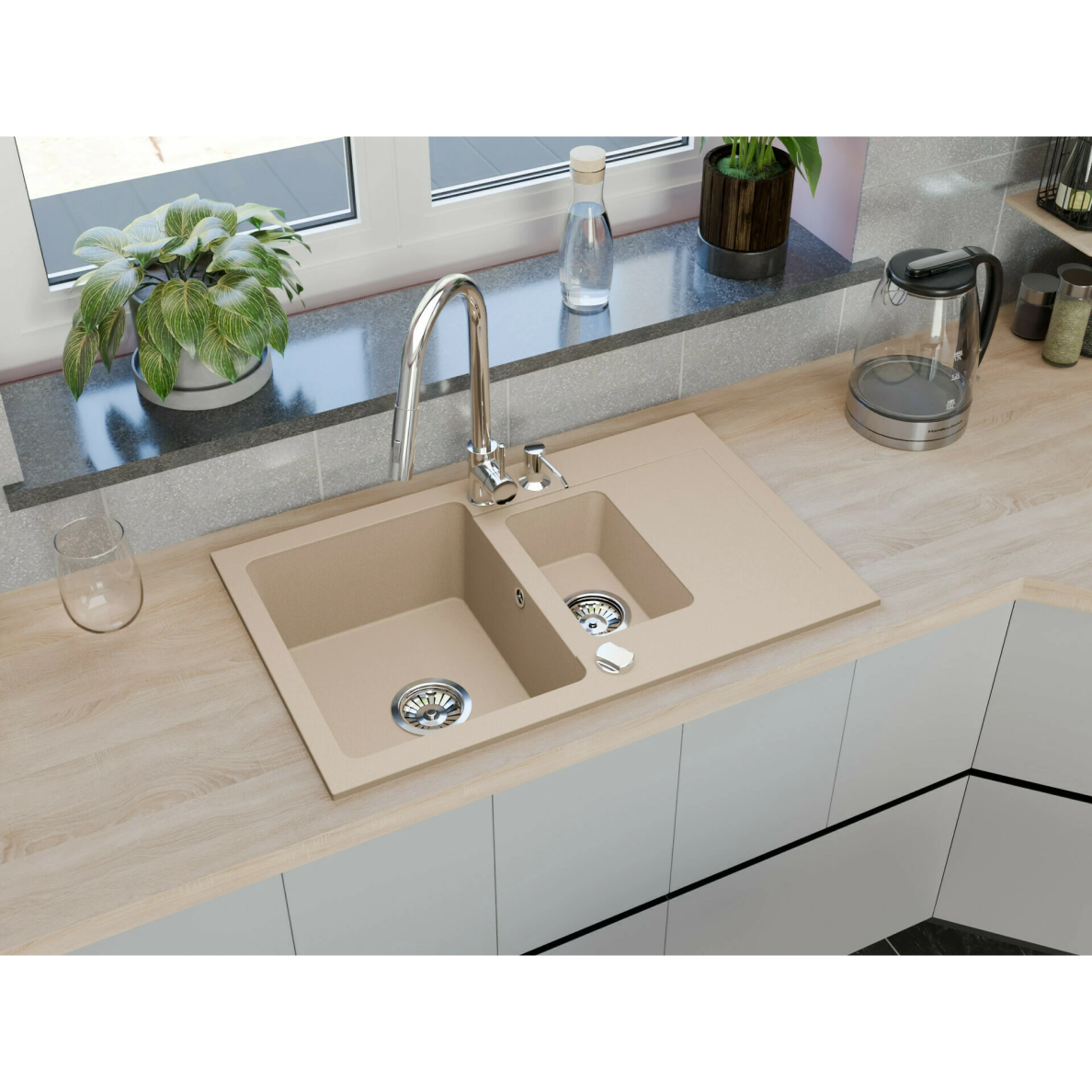 Iš viršaus įleidžiama granitinė plautuvė Lumiberg GRAN-12 smėlio spalvos 5 Iš viršaus įleidžiama granitinė plautuvė Lumiberg GRAN-12 smėlio spalvos 5