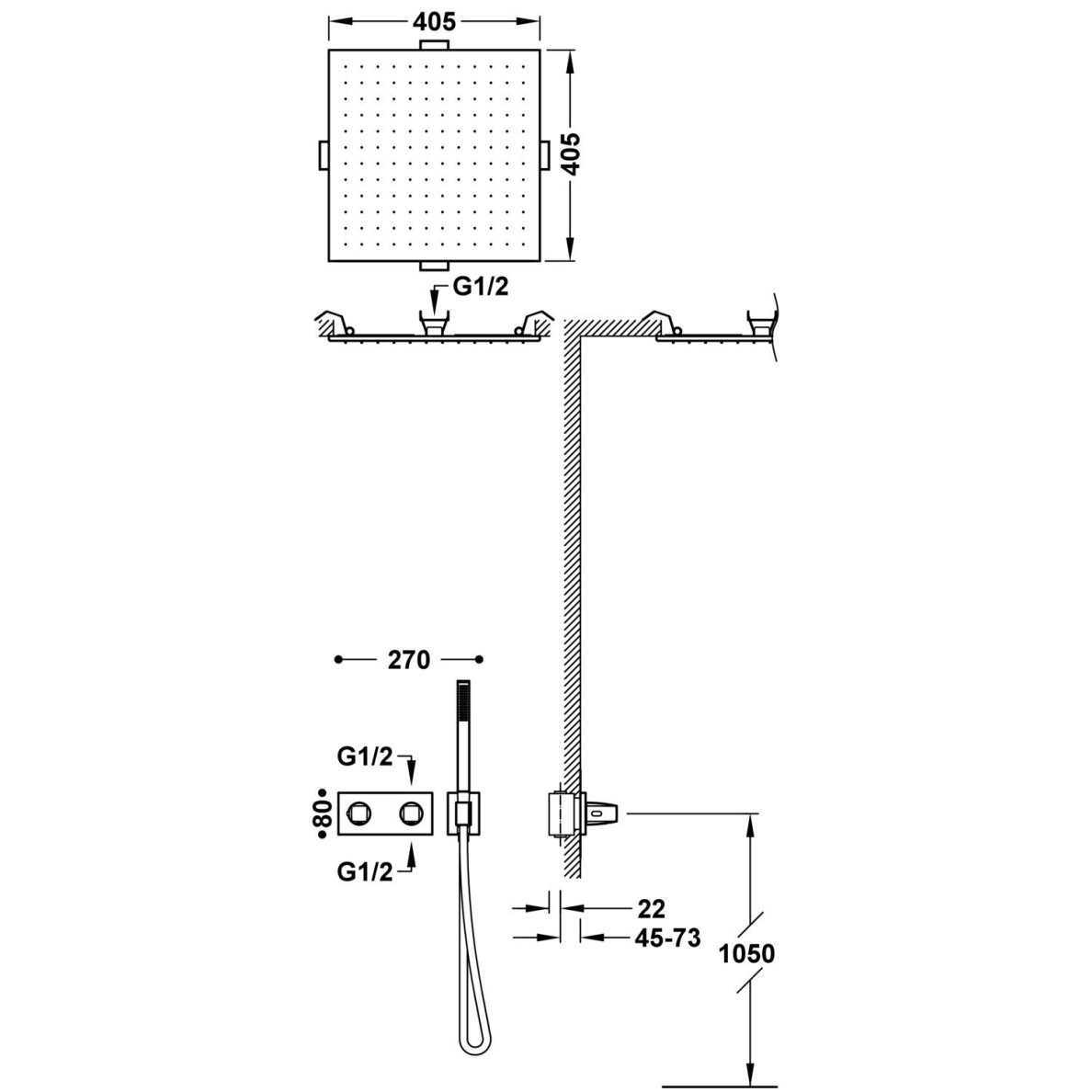 Potinkinė termostatinė dušo sistema Tres CUADRO 1