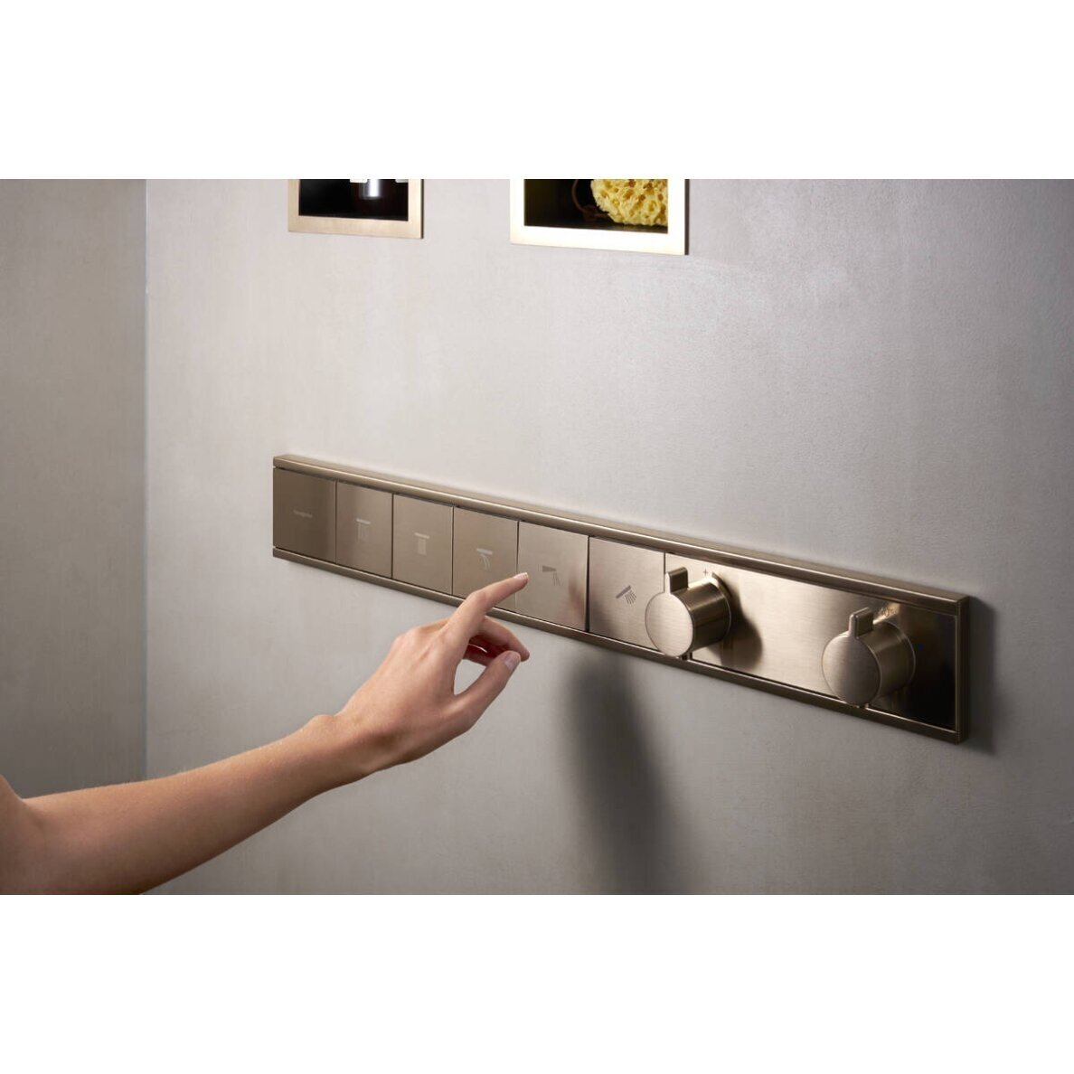 Potinkinis termostatinis dušo maišytuvas Hansgrohe RainSelect šlifuotos bronzos, 5 funkcijų 1 Potinkinis termostatinis dušo maišytuvas Hansgrohe RainSelect šlifuotos bronzos, 5 funkcijų 1