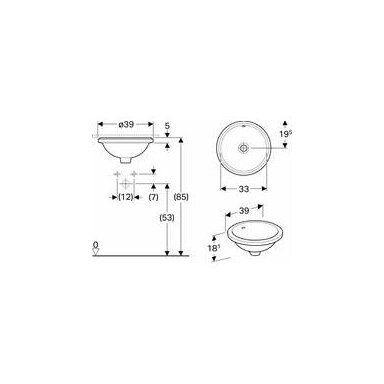 Montuojamas iš apačios apvalus praustuvas Geberit Variform 33cm Montuojamas iš apačios apvalus praustuvas Geberit Variform 33cm