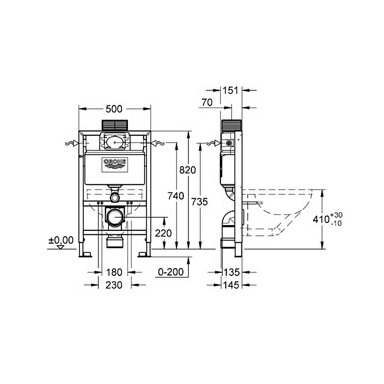 Potikinis WC rėmas Grohe Rapid SL 0,82m 6-9L Potikinis WC rėmas Grohe Rapid SL 0,82m 6-9L