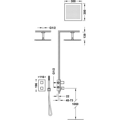 Potinkinė termostatinė dušo sistema Tres CUADRO Potinkinė termostatinė dušo sistema Tres CUADRO