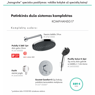 Potinkinės dušo sistemos komplektas HANSGROHE Pulsify "5 in 1", apvalios formos, spalva - chromo