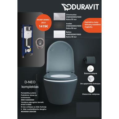 Potinkinio Duravit rėmo su Sensowash D-Neo unitazu komplektas Potinkinio Duravit rėmo su Sensowash D-Neo unitazu komplektas