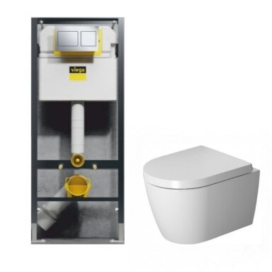 Potinkinio rėmo Viega Prevista su mygtuku ir Duravit klozeto komplektas