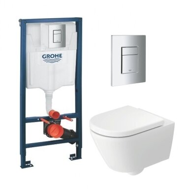 Potinkinio WC rėmo Grohe SOLIDO 3-IN-1 ir pakabinamo unitazo DURAVIT D-CODE su lėtaeigiu dangčiu komplektas Potinkinio WC rėmo Grohe SOLIDO 3-IN-1 ir pakabinamo unitazo DURAVIT D-CODE su lėtaeigiu dangčiu komplektas
