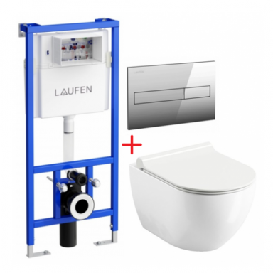 Potinkinio WC rėmo Laufen ir klozeto Ravak Uni Chrome RimOff komplektas Potinkinio WC rėmo Laufen ir klozeto Ravak Uni Chrome RimOff komplektas