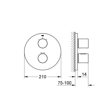 Potinkinis termostatinis maišytuvas voniai/dušui Grohe GROHTHERM 3000 COSMOPOLITAN be potinkinės dalies Potinkinis termostatinis maišytuvas voniai/dušui Grohe GROHTHERM 3000 COSMOPOLITAN be potinkinės dalies