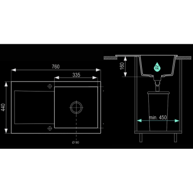 Iš viršaus įleidžiama granitinė plautuvė Lumiberg GRAN-08 juoda taškuota 4