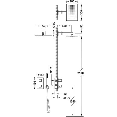 Potinkinė termostatinė dušo sistema Tres SLIM 1