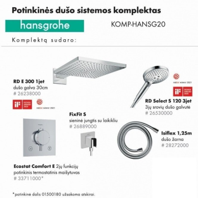 Potinkinės dušo sistemos komplektas HANSGROHE "5 in 1", RD E 300, RD Select S 120, stačiakampės formos, spalva - chromo