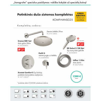 Potinkinės dušo sistemos komplektas HANSGROHE "6 in 1", Croma 280, RD Select S 120, apvalios formos, spalva - nerūdijantis plienas (Stainless Steel Optic) Potinkinės dušo sistemos komplektas HANSGROHE "6 in 1", Croma 280, RD Select S 120, apvalios formos, spalva - nerūdijantis plienas (Stainless Steel Optic)