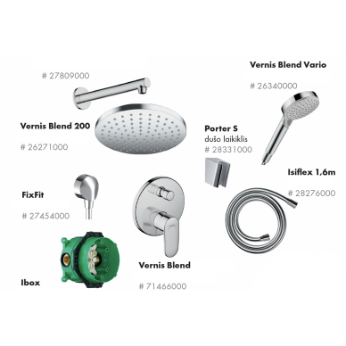 Potinkinės dušo sistemos komplektas HANSGROHE "8 in 1", Vernis Blend 200, Vernis Blend 100, apvalios formos, spalva - chromo Potinkinės dušo sistemos komplektas HANSGROHE "8 in 1", Vernis Blend 200, Vernis Blend 100, apvalios formos, spalva - chromo