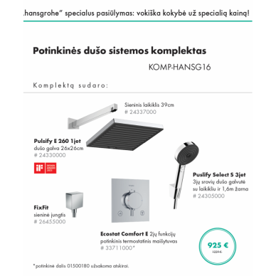 Potinkinės dušo sistemos komplektas HANSGROHE Pulsify "5 in 1", stačiakampės formos, spalva - chromo Potinkinės dušo sistemos komplektas HANSGROHE Pulsify "5 in 1", stačiakampės formos, spalva - chromo