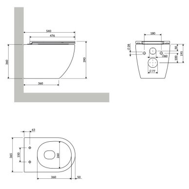 Potinkinio rėmo Omnires STRONGFRAME ECO su blizgaus vario spalvos mygtuku ir pakabinamo klozeto Ottawa Comfort (Silent Power) 54 x 37 cm komplektas 9