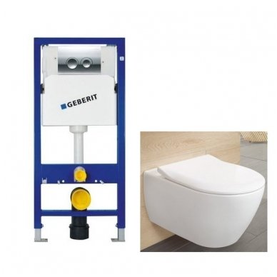 Potinkinio WC rėmo Geberit 4in1 ir pakabinamo klozeto Villeroy&Boch Subway 2.0 su plonu lėtaeigiu dangčiu komplektas