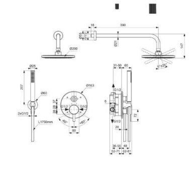 Ideal Standard Ceraline potinkinės dušo sistemos komplektas 1