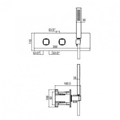 Potinkinis termostatinis vonios/dušo maišytuvas su rankiniu dušu Alpi Naboo 1
