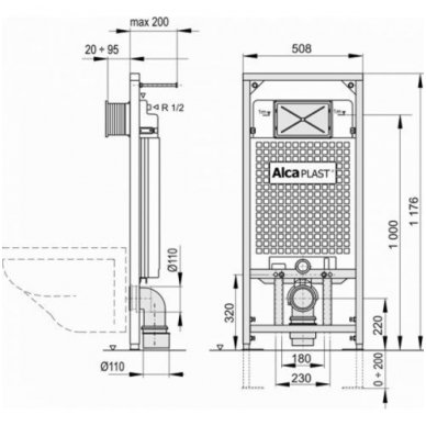 Potinkinis WC montavimo rėmas A101 ALCADRAIN su laikikliais 1