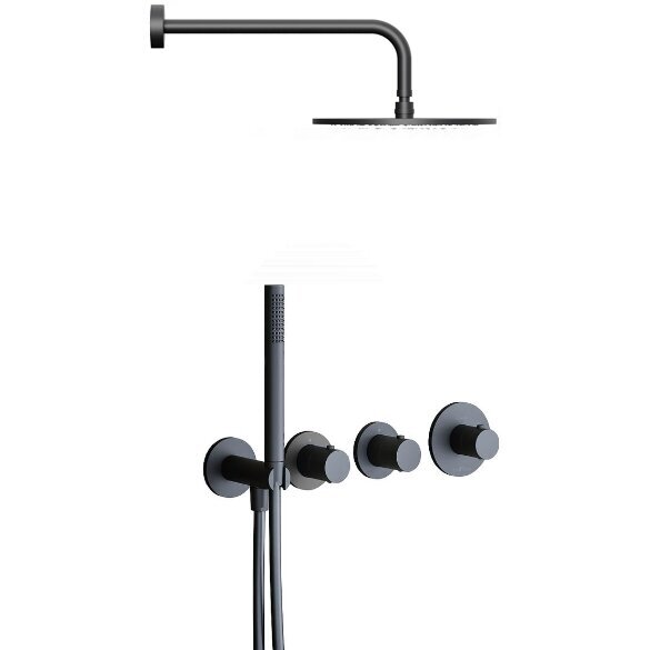 Potinkinė termostatinė dušo sistema su 30 cm skersmens dušo galva Paffoni Modular juoda matinė Potinkinė termostatinė dušo sistema su 30 cm skersmens dušo galva Paffoni Modular juoda matinė