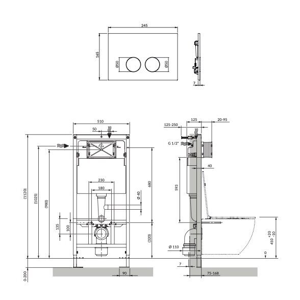 Potinkinio rėmo Omnires STRONGFRAME su MINIMAL blizgaus chromo spalvos mygtuku komplektas 3